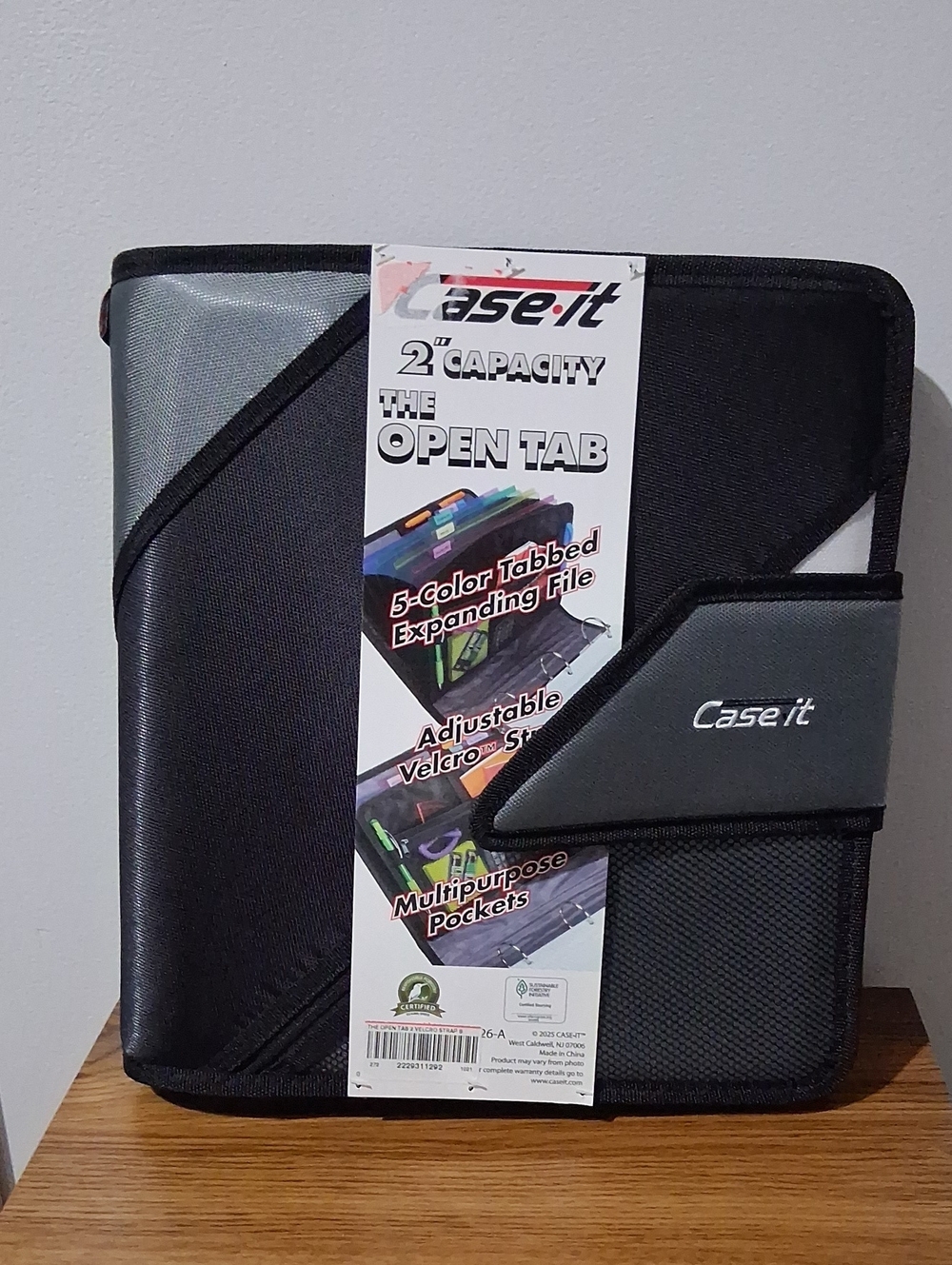 Case It The Open Tab Binder in Black, White and Gray With File Holder. New.